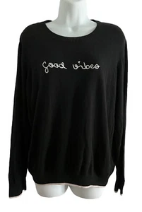Maglione Rachel Zoe donna taglia media nero Good Vibes pullover manica lunga - Foto 1 di 10