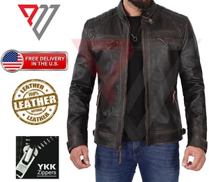 Mens Real Lambskin Soft Black Leather Classic Slim Fit Motorcycle Biker Jackets - Picture 1 of 3