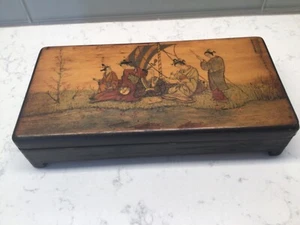 Japanese Wooden Dovetail Box Hand Made Cherry Blossoms After Okumura Masanobu - Picture 1 of 12