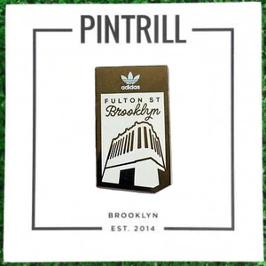 ⚡RARE⚡ PINTRILL x Adidas Pin Fulton Steet Brooklyn New York Pin *BRAND NEW* 🌉 - Picture 1 of 2