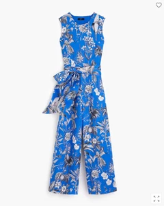 J Crew Leinen Jumpsuit mit Wickelrücken in Ratti® Tropical Toile 6 L7936 Blau - Bild 1 von 3