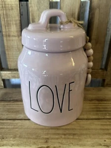 Rae Dunn Small “Love” Canister w/ Heart XOXO Wood Bead Tassel - Valentine’s Day - Picture 1 of 3