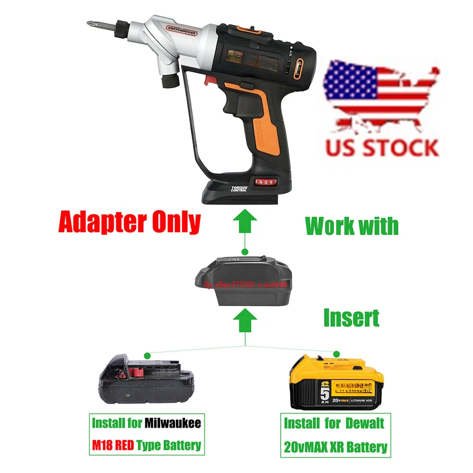 1 Adapter for Milwaukee, DeWalt 18V/20V Battery to Power for Worx 20V 6-PIN Tool