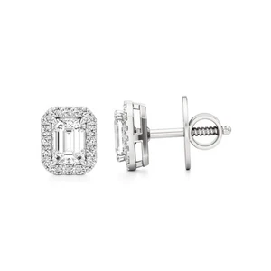 1.20 Ct Emerald Cut Lab Grown Diamond Stud Prong Earrings 14k Gold IGI Certified - Picture 1 of 13