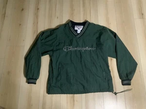 Vintage 90s Champion Windbreaker Pullover Jacket Mens Medium Embroidered Green - Picture 1 of 11