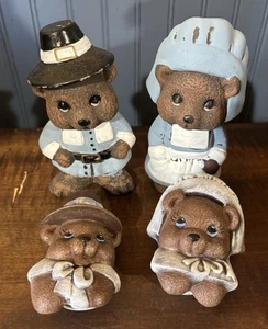 Hermitage Pottery Hand painted Teddy Bear Pilgrims Ceramic Thanksgiving Sitters - Picture 1 of 4