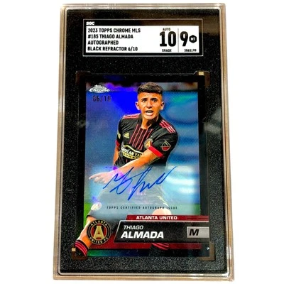 2023 Topps Chrome MLS Black Refractor #185 Thiago Almada /10 SGC 10 AUTO 9 - Image 1 of 4