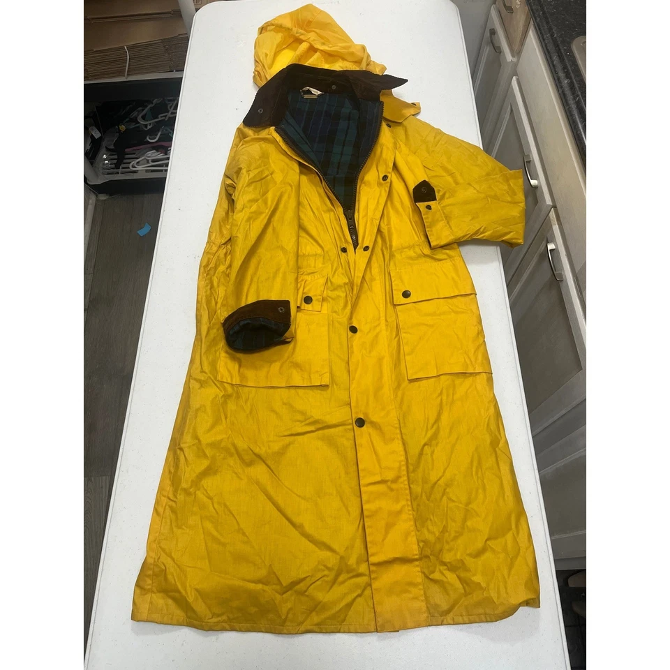Chaqueta impermeable Sanyo amarilla con capucha y forro a cuadros hecha en Japón XL Foto 1 de 4