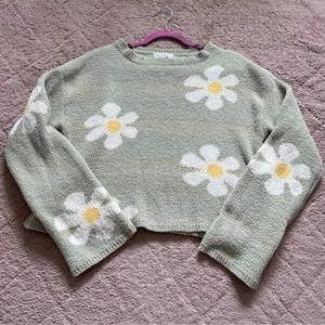 Sadie & Sage Soft Daisy Floral Cropped Knit Sweater Women’s Size XL - Picture 1 of 8