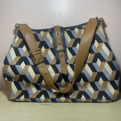 Bolso de hombro Spartina 449 Daufuskie Island azul tostado blanco charol Foto 1 de 4