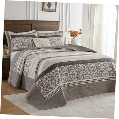  100% Algodón 128"x120" Gran Tamaño King 128"x120" Gris Taupe Claro/Beige/Marrón Foto 1 de 4