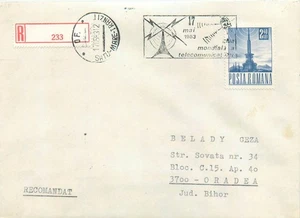 B0001 Romania World Telecommunications Day registered cover Satu-Mare - Oradea - Picture 1 of 2