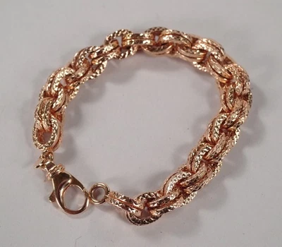 "Brazalete MILOR-Italia 73/4"" Tono Oro Rosa y Texturizado Doble Eslabón Ovalado Usado en Excelente Condición+" Foto 1 de 4