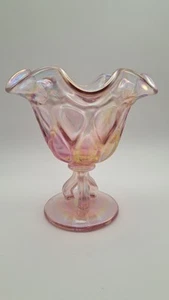 Fenton Open Footed Carnival Rose Colored Ruffled Candy Dish 5" - Picture 1 of 11