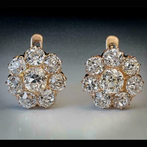 1,45 Kt Rund Cluster Diamant Hochzeit Drop Damen Ohrringe Gelbgold-Finish Silber - Bild 1 von 4