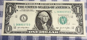 $1 2021 1 FEDERAL RESERVE NOTE - L/D  BLOCK (fw) ( SAN FRANCISCO “L”) AU-UNC SP2 - Picture 1 of 2