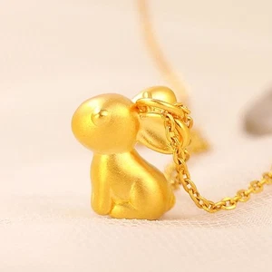 999 NEW  24K Yellow Gold 11*15mm 3D Lovely Rabbit Woman's Lucky Pendant - Picture 1 of 6