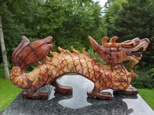 Fine Chinese Hand-Carved 11" Foo Dog Dragon Serpent: Red Blood Jade (Nephrite) - Picture 1 of 10