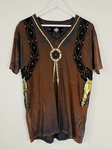 Saint Sinphony Unisex T-shirt Size L Leather Gold Stud Embellished V-neck RARE - Foto 1 di 7