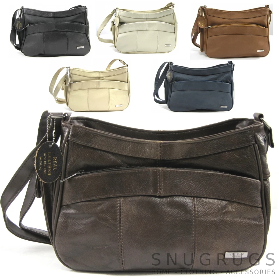 REAL LEATHER HAND BAG SHOULDER BAG SIDE MOBILE POCKET Tan/Browns/Cream/Blue 3743 - Image 1 of 1