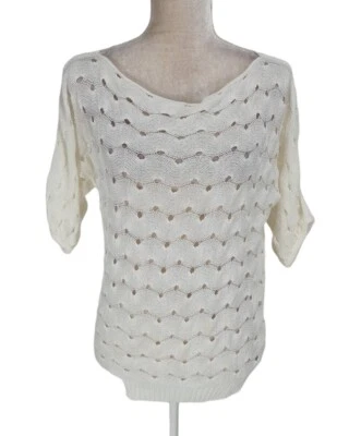 bebe Women Size S Cable Knit Basic Knit Blouse Boat Neck Short Sleeve Pullover - Image 1 of 4