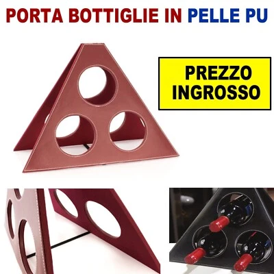 5/10/20 PORTA BOTTIGLIE 3 BOTTIGLIA IN PELLE PU COLORE MARRONE CUCITURE BIANCHE - Immagine 1 di 4