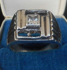 VINTAGE! GERMAN STERLING SILVER RUNIC RING with ZIRCONIUM