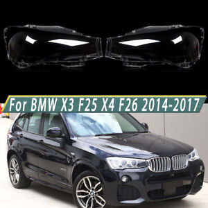 Pair Headlight Lens Headlamp Cover Left & Right For BMW X3 F25 X4 F26 2014-2017