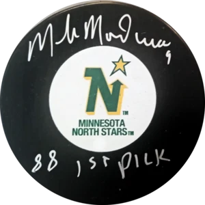 MIKE MODANO AUTOGRAPHED MINNESOTA NORTH STARS PUCK INSCRIBED 88 1ST PICK Beckett - Picture 1 of 3