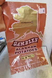 vintage unused empty Gambles Alaska Potatoes 10 pound plastic bag, decor item - Picture 1 of 4