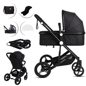 Black Baby Stroller Pram 3 in 1 Travel System Buggy Car Seat Pushchair - Picture 1 of 9