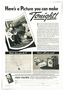 Print Ad Eastman Kodak Indoor Snapshots Family at Fireplace 1935 Advertisement - Picture 1 of 4