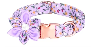 Dog Collar, Purple Flower Rhinestone with Removable Bow Rose Gold Buckle, S M L - Picture 1 of 2