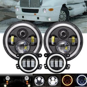 Faros LED redondos de 7 pulgadas para Kenworth T2000 Halo + combo de luces antiniebla LED de 4 pulgadas - Imagen 1 de 12