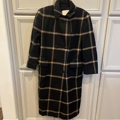 VTG Pendleton Virgin Wool Long Coat Women’s 10 double breasted Black/Tan USA - Image 1 of 4