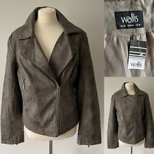 Wallis Grey Faux Leather Pleather Biker Jacket Coat Zips Lined Size 20 NEW *Flaw