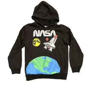 NASA Kids Sweater Sweatshirt Size Medium Hoodie Boys Kids Spaceship Moon Fly - Picture 1 of 8