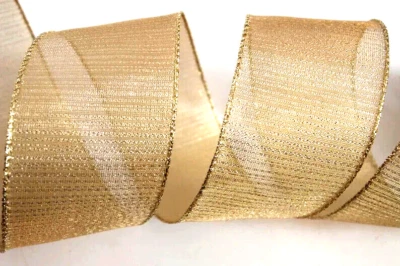 Gold Semi Sheer 1.5" x 5 yds Bright Glistening Wired Ribbon Christmas Bow Accent - Image 1 of 3