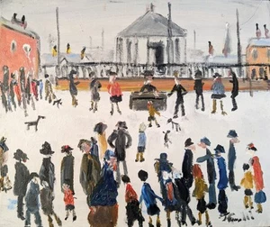 Superb Oil Painting By John Goodlad The Prayer Meeting 30 By 25cm Lowry Inspired - Picture 1 of 3