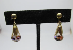 Vtg. Opalite Gold Filled Earrings 1/20th 12K GF Signed Pink White Black - Picture 1 of 7