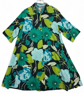 Alembika Breeze Shirt Dress Womens L Multicolor Floral Lagenlook Artsy Relaxed - Picture 1 of 13