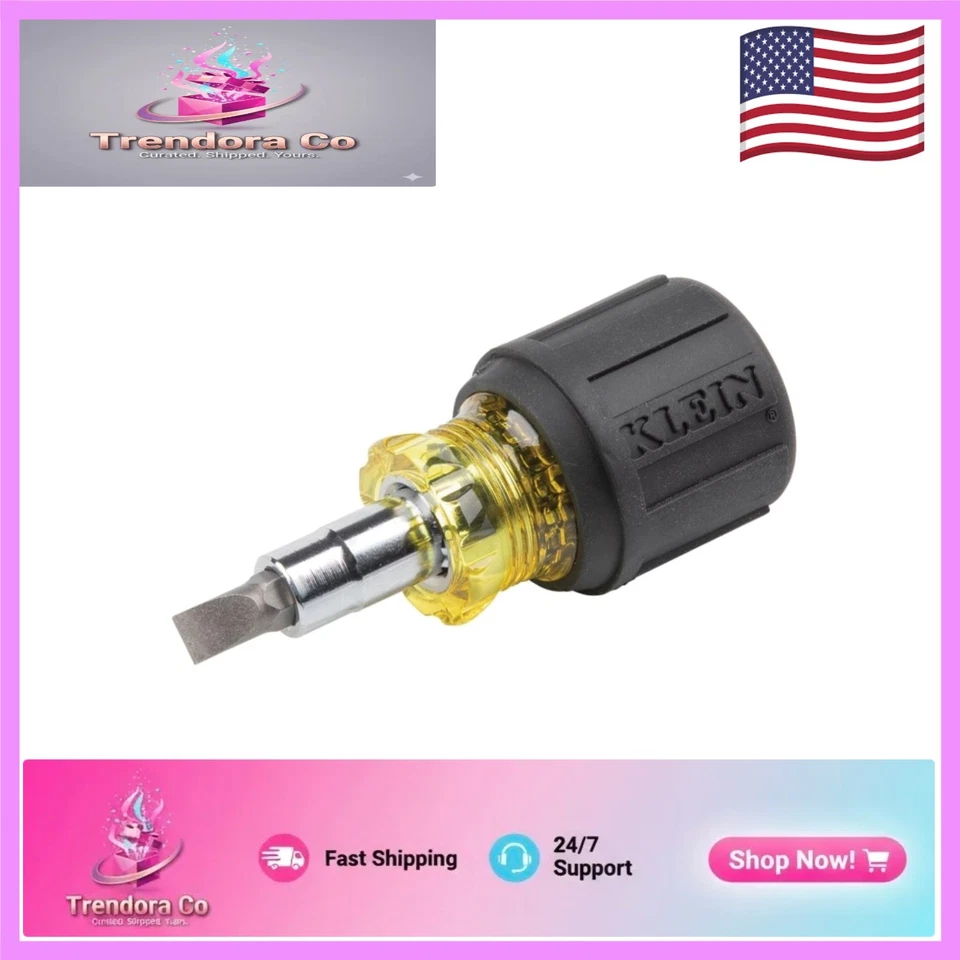 Klein 6-in-1 Stubby Screwdriver: Insulated Magnetic Tip, Compact & Versatile - Image 1 of 4