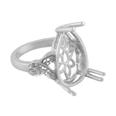 Anillo de compromiso semi montaje pera 11,75X19 mm corte cabusión plata de ley Foto 1 de 3