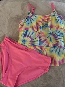 Justice Girls Ruffle Two Piece Tankini Swimsuit, Size L 12/14 - Picture 1 of 9