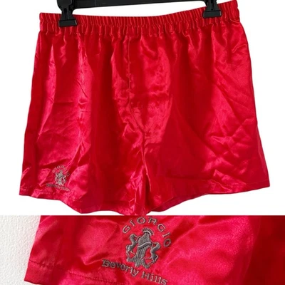 Винтажные красные атласные пижамные шорты 90-х Giorgio Beverly Hills для взрослых OS 2 дюйма внутренний шов ретро - Изображение 1 из 4