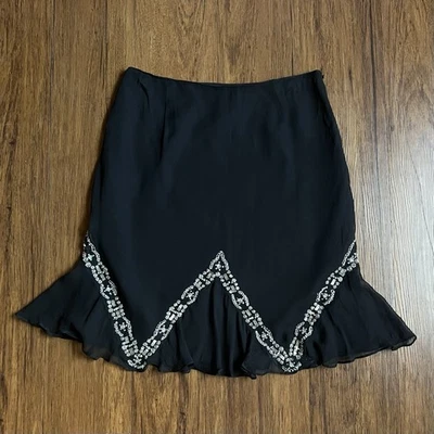 Falda De Colección Y2K Cache Seda Talla 2 Negra Con Cuentas Volantes Fairycore Rodilla Foto 1 de 4