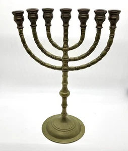 Vtg Brass Candle Holder Candelabra 7 Candle Temple Menorah 10"H Holiday - Picture 1 of 12