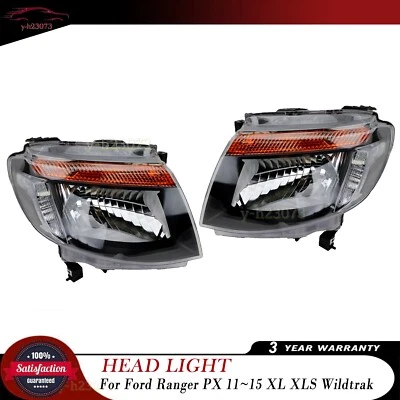 Pair Head Lights Front Lamp LH+RH Black For Ford Ranger PX 11~15 XL XLS Wildtrak - image 1 of 4