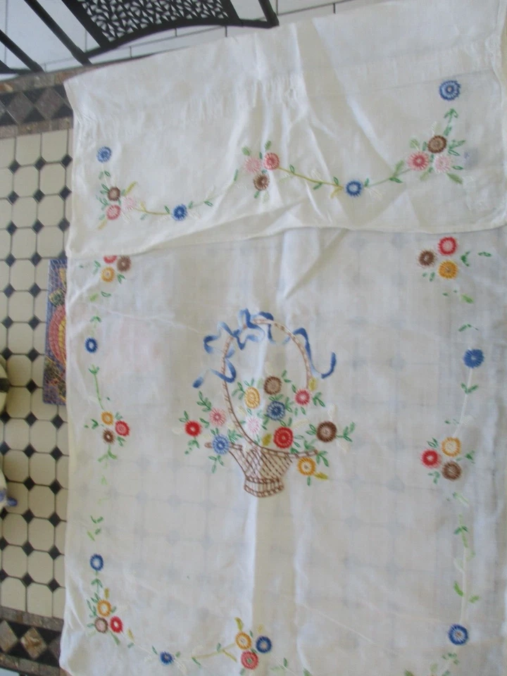 CACHE TORCHON ANCIEN  EN  coton  BRODE MAIN - Photo 1/1