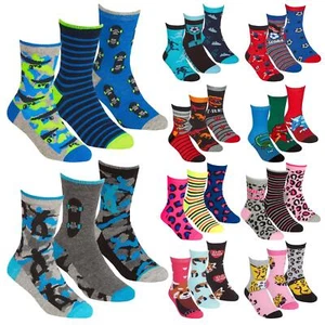 Kids Cotton Rich Socks Boys Girls Novelty Fun Everyday Ankle Sock (6 Pairs) - Picture 1 of 24